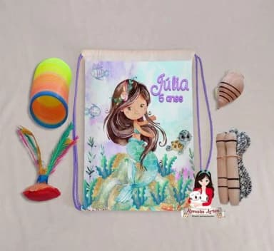 Mochila Boa Infância Tema Sereia Aquarela