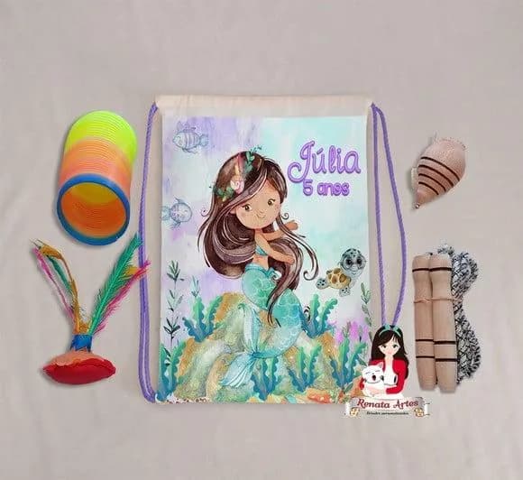 Mochila Boa Infância Tema Sereia Aquarela