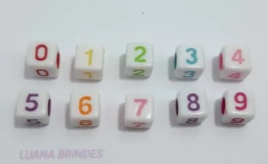 Dadinhos Branco C/numeros Colorido - 6mm - Pct C/50 Unidades