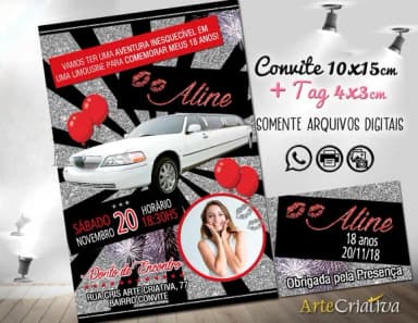 CONVITE DIGITAL C/TAG Festa Limousine Prata Preto