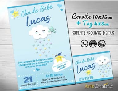 CONVITE DIGITAL C/TAG Chá de bebê Chuva de Amor Menino