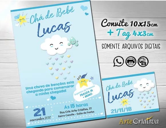 CONVITE DIGITAL C/TAG Chá de bebê Chuva de Amor Menino