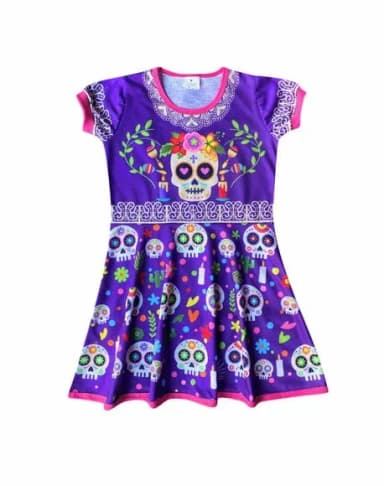Vestido Infantil Caveira Mexicana Halloween