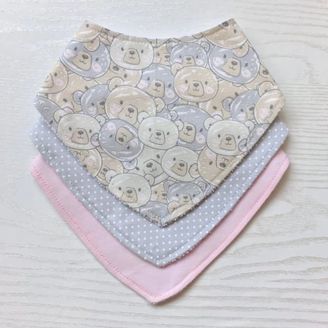 Kit 3 Babadores Bandana Premium para bebê - Ursinho Fofos