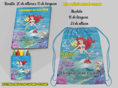 Kit Lembrancinhas Mochila e Revista de colorir da Sereia Ariel