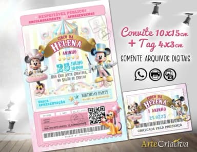 Convite Digital C/tag Circo Minnie Ingresso