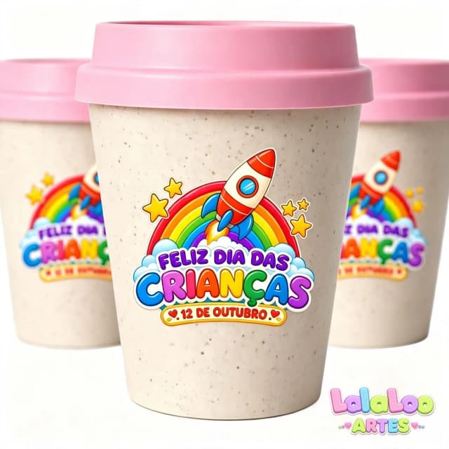 Mini Copo Dia das Crianças Eco Madeira 250ml com Tampa Bucks