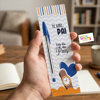 Marca Página Personalizado e Caneta Azul Dia dos Pais