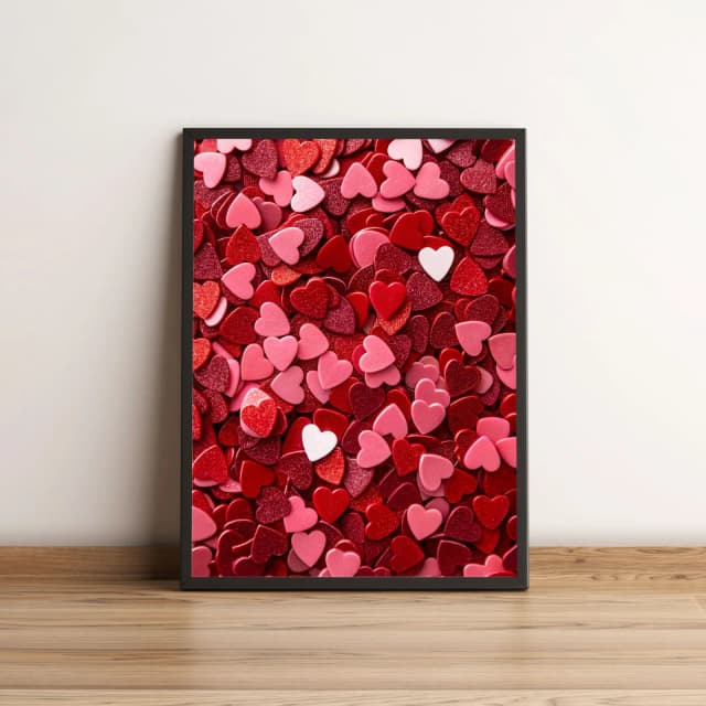 Quadro Decorativo com Muitos Corações Vermelhos e Rosas 2175