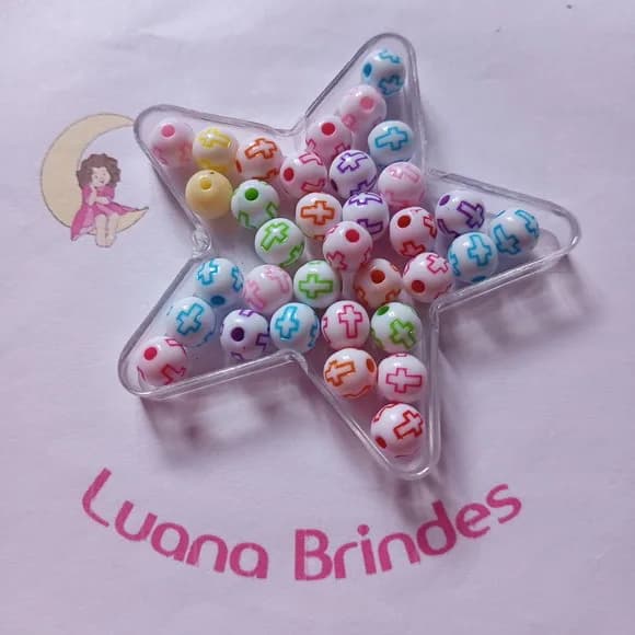 Bolinha Branca com Cruz Colorida 8mm Pct 100 Unidades