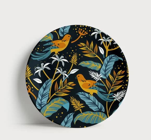 Prato Decorativo Pássaros Tropicais - Porcelana 21cm