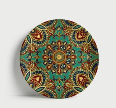 Prato Decorativo Mandala Imperial Turquesa e Ouro 21cm Porce