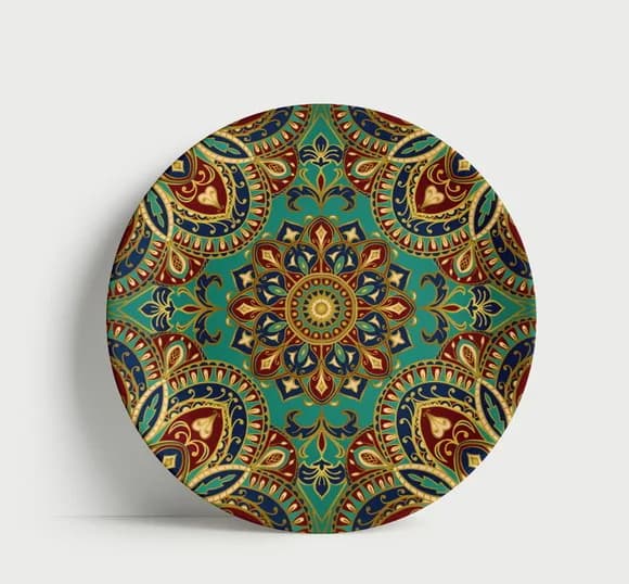 Prato Decorativo Mandala Imperial Turquesa e Ouro 21cm Porce