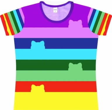 Camiseta Feminina Estampa Listrada Colorida Gatinhos Silhueta