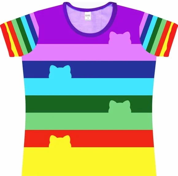 Camiseta Feminina Estampa Listrada Colorida Gatinhos Silhueta