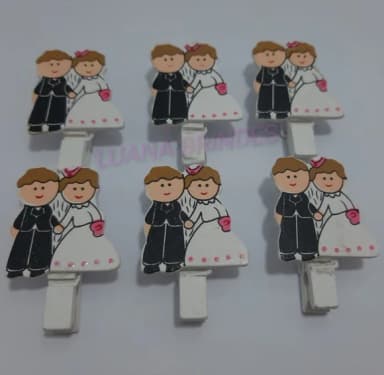 Mini pregador de madeira decorativo p/casamento - 1 cartela