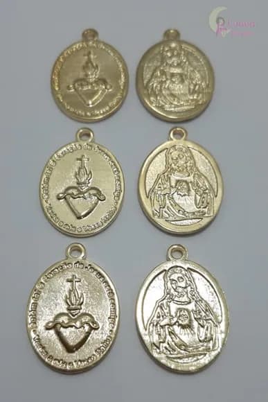 Medalha Coração de Jesus de Metal Dourado - Pct C/5 Unid