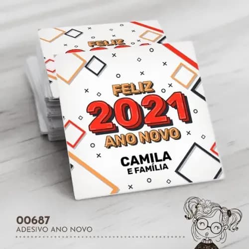 Adesivo Quadrado Feliz Ano Novo - 00687