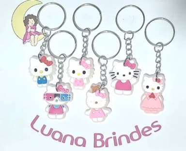 Chaveiro Hello Kitty Flourescente Emborrachado 6 Unidades