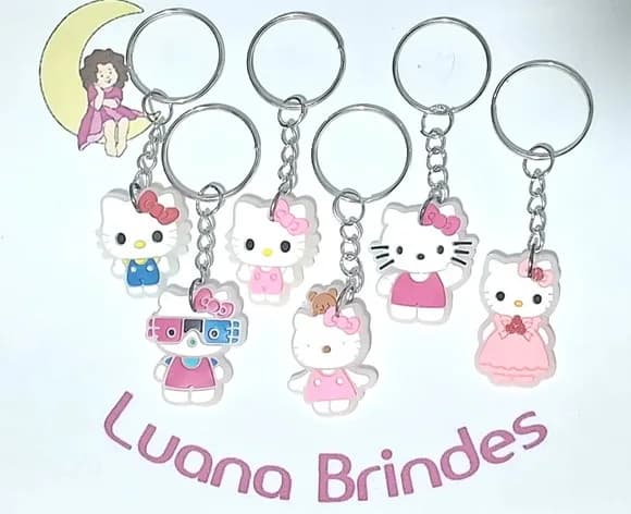 Chaveiro Hello Kitty Flourescente Emborrachado 6 Unidades
