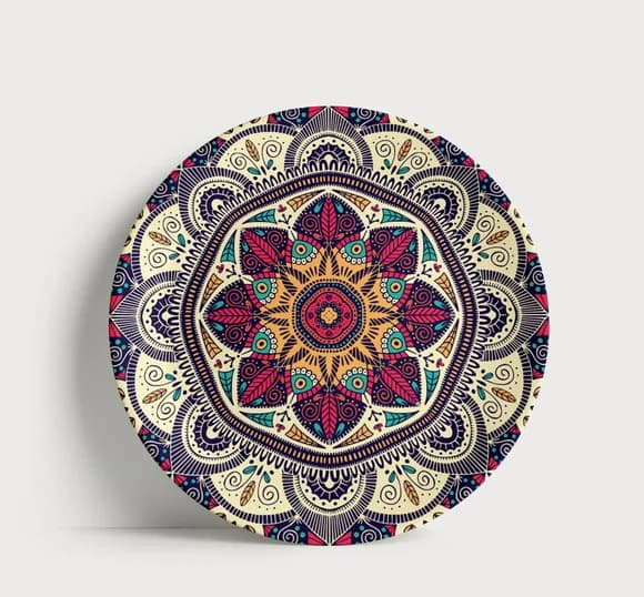 Prato Decorativo Mandala Geométrica Étnica 21cm Porcelana