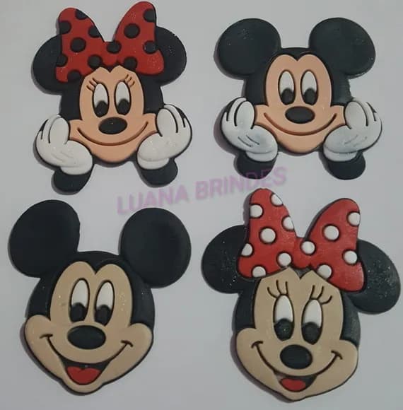 Apliques do Mickey e da Minnie emborrachados - pct c/8 unid