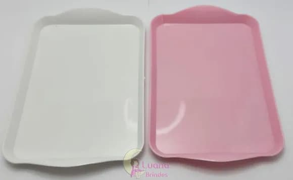 Bandejas pequenas Rosa e Branca de plástico-20cm-pct c/2 uni