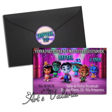 Convite Super Monstros em Ação - 9,5cm x 6cm