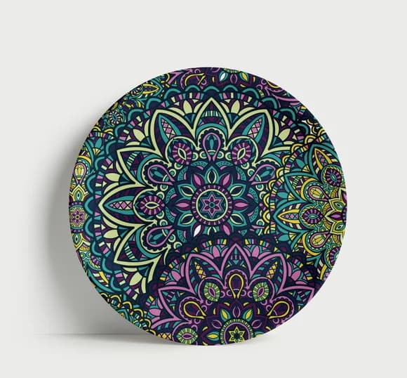 Prato Decorativo Composição de Mandalas Místicas 21cm Porcel