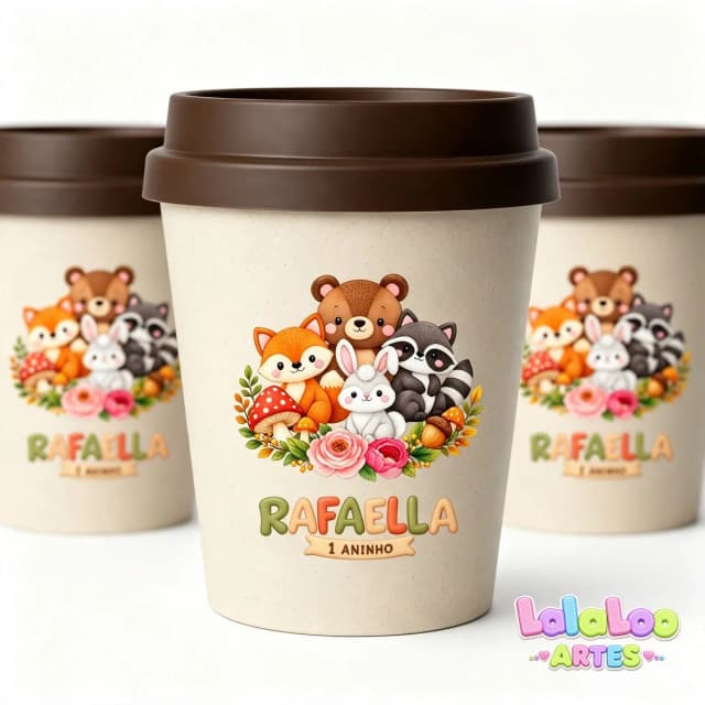 Mini Copo Bosque Floresta Eco Madeira 250ml com Tampa Bucks Primeira Volta ao Sol