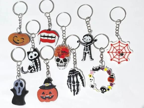 Chaveiro Halloween Fantasma Acrílico Pacote com 10 Unidades