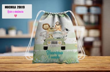 Mochilinha personalizada para lembrancinha Safari Baby