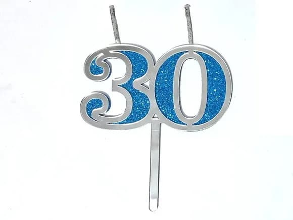 Velas 30 Anos Prata Acrílico Pavio Magico - 1 Peça