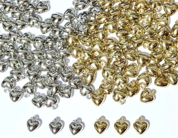 Coração Abs Dourado e Níquel Pingente 10mm Pct C/100 Unidade