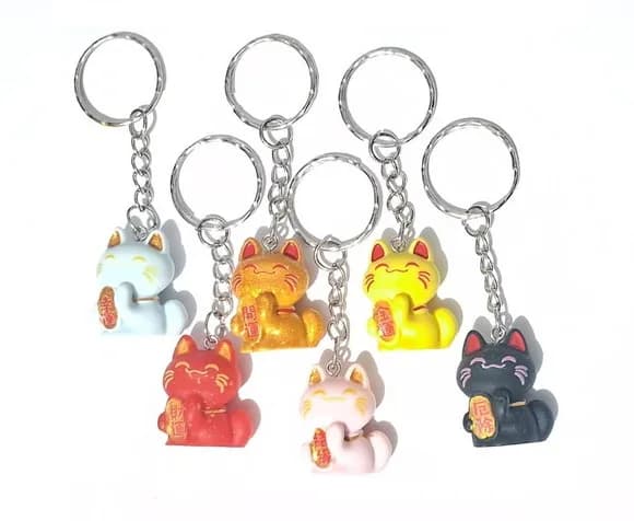 Chaveiro Gato da Sorte Maneki 26mm Resina 5 Unidades Variado