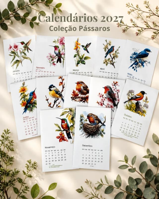 Coleção Pássaros - Calendários magnéticos 2027