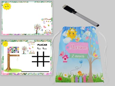 Kit Mochila e Lousa Magica para lembrancinhas Jardim Encantado