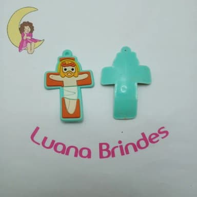 Pingente Crucifixo Verde de Borracha 5cm Pct 4 Unidades