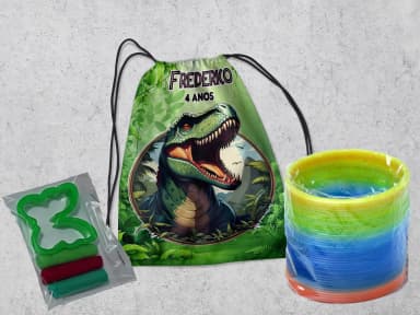 Kit Mochilinha + Mini Massinha de modelar e Mola Maluca Dinossauros