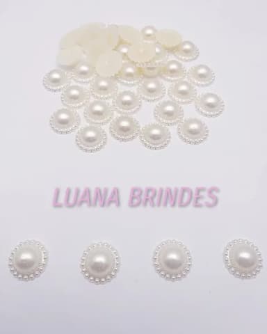 Meia Pérola Champagne Decorada - 12mm - Pct c/ 100 Unid