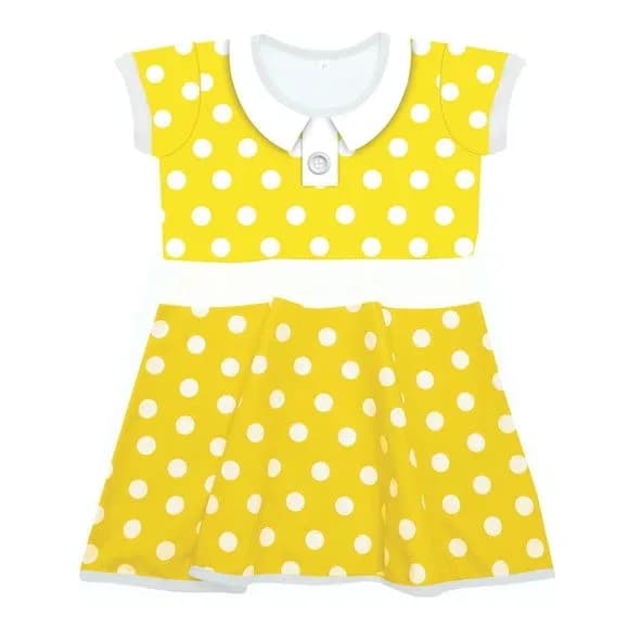 Vestido Infantil Fantasia Amarelo de Poá Branco com Gola Boneca