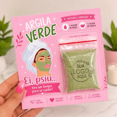 Kit 30 mimo personalizado com sua logo/skincare cartão +sache de argila