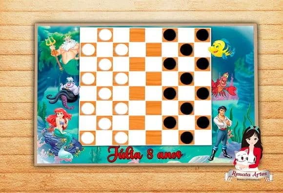 Jogo de Damas Personalizado a Pequena Sereia Ariel