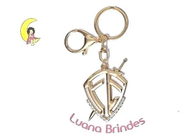 Chaveiro Fé Dourado com Strass 6cm Pacote com 2 Unidades
