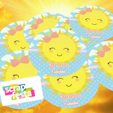 Adesivo 5 cm Redondo Personalizado Festa Raio de Sol