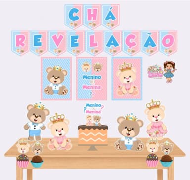 Kit Festa Só Um Bolinho CHÁ REVELAÇÃO - Decoração de Festa