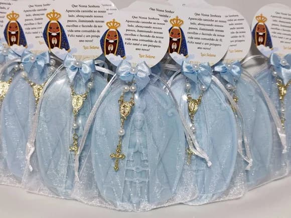 Lembrancinha 80 Anos: Sabonete Nossa Senhora com Mini Terço