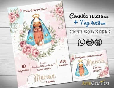 Convite Digital C/tag Nossa Senhora Aparecida Aquarela 5