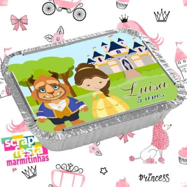 Marmitinha Personalizada Festa a Bela e a Fera Cute