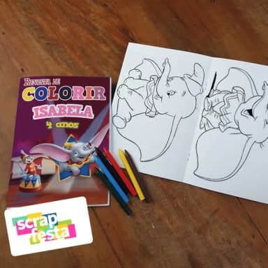 Revista Colorir Personalizado + Giz Cera Festa Dumbo
